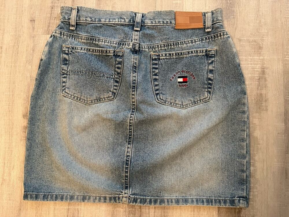 Vtg Y2K Tommy Hilfiger Skirt Denim Jeans Pockets Logo Mini Classic Retro 5
